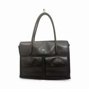 Vintage Etienne Aigner Black Canvas and Vegan Leather Laptop Bag | Free S/H